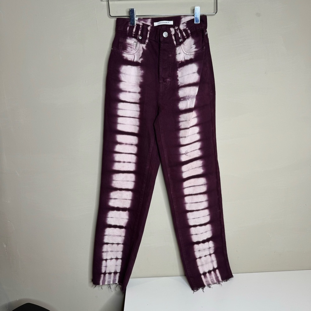 PacSun Denim Eco Raspberry Tie Dye High Waisted Straight Leg Jeans Size 26